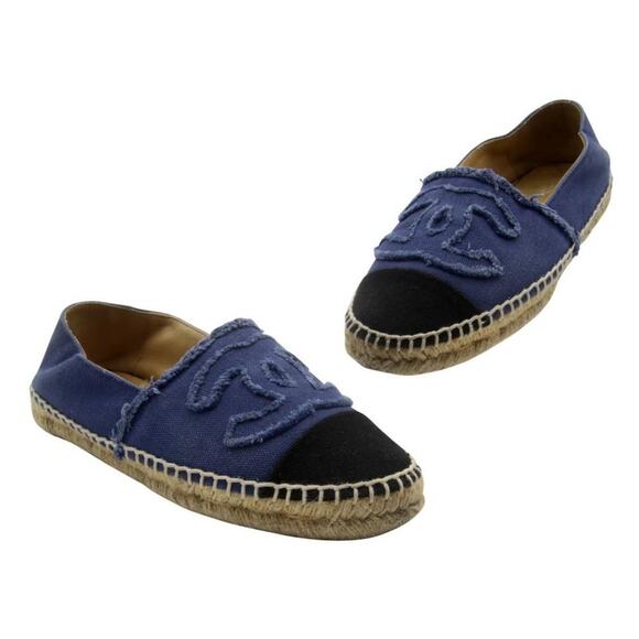 Chanel Espadrille 37 Quilted Linen CC Flats CC-1217P-0005 - Picture 1 of 10